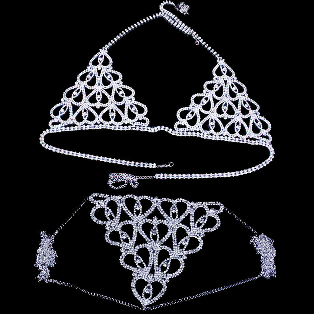 Jewelry Sexy Body Chain Rhinestone Luxury Underwear Set Ins Net Red Nightclub Love Body