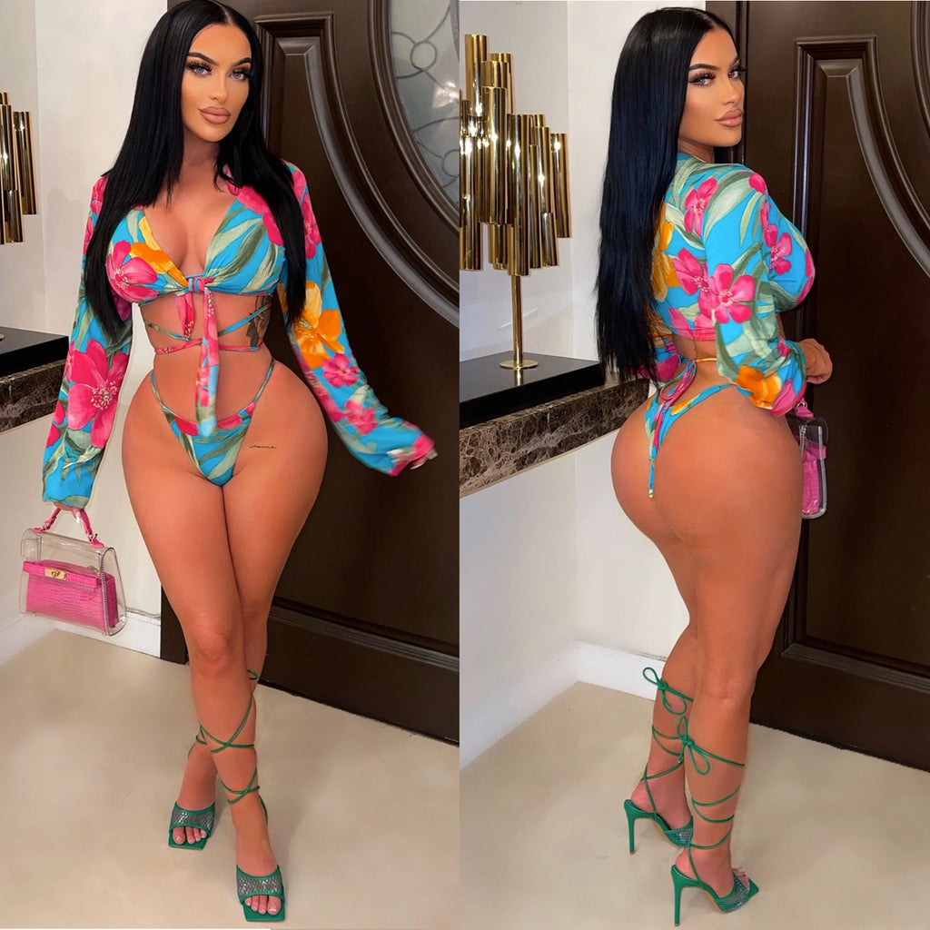 Lace-Up Bikini Three Piece