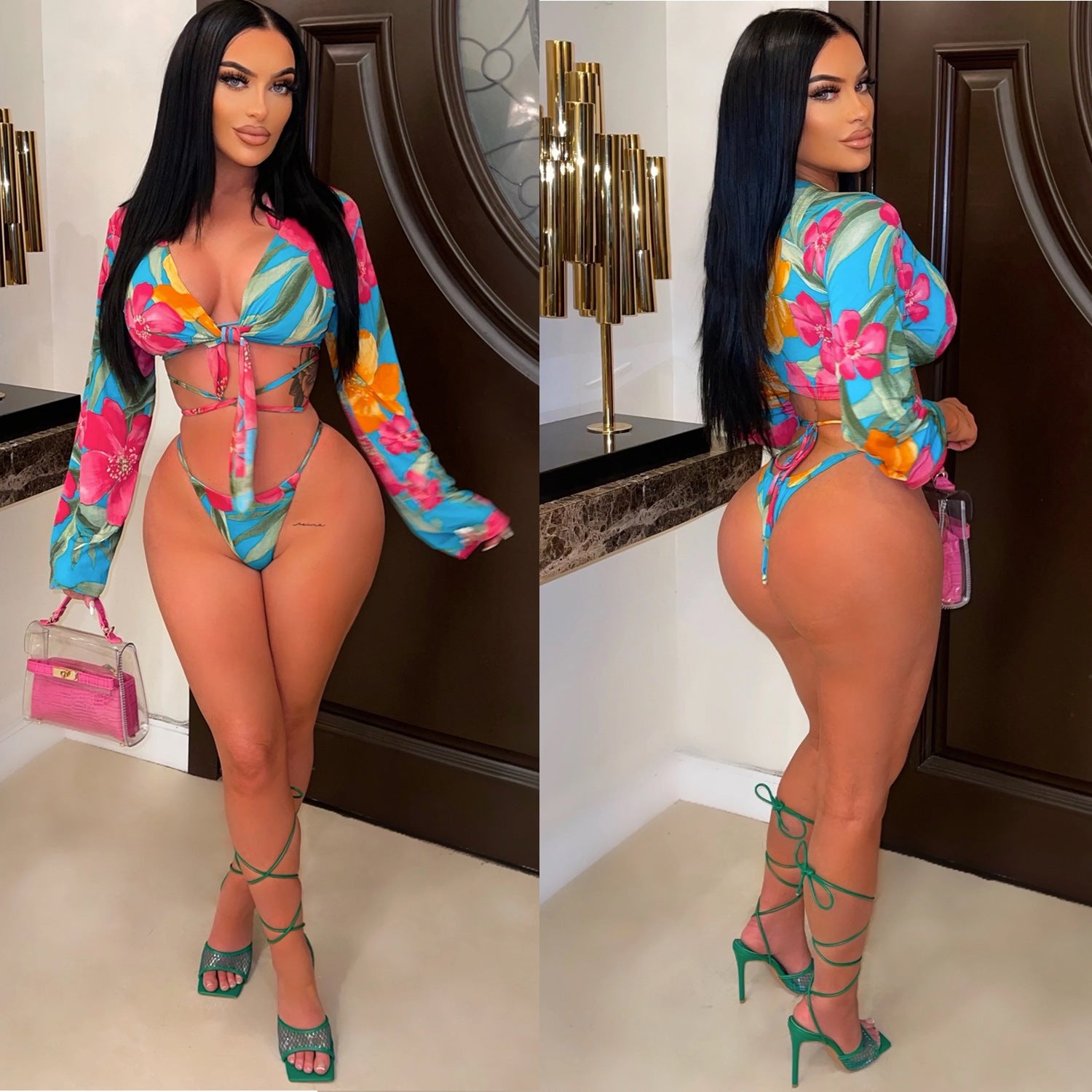 Lace-Up Bikini Three Piece