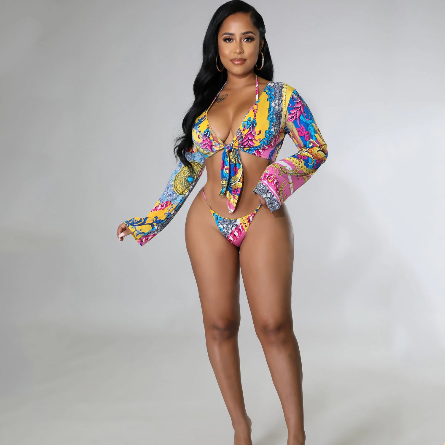 Lace-Up Bikini Three Piece