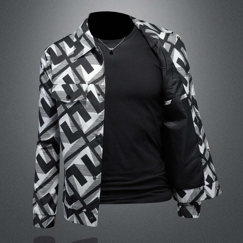 2023 Autumn New Men's Workwear Casual Jacket Suit Collar Printed Coat JK2205