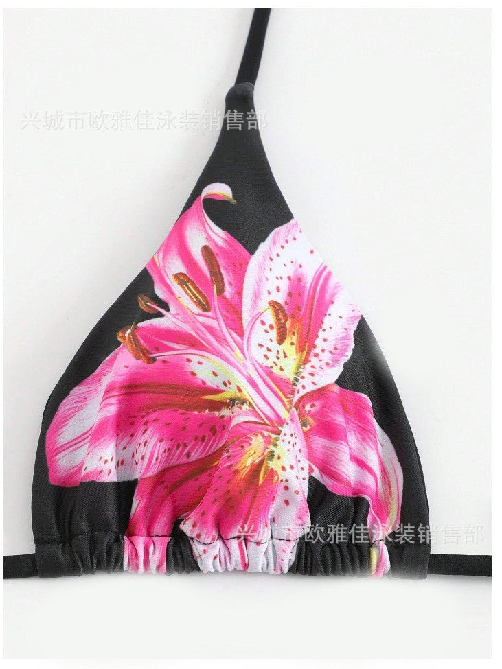Foreign Trade European And American Women's Split Bikini With Blouse Floral Print Sexy Three-piece Swimsuit