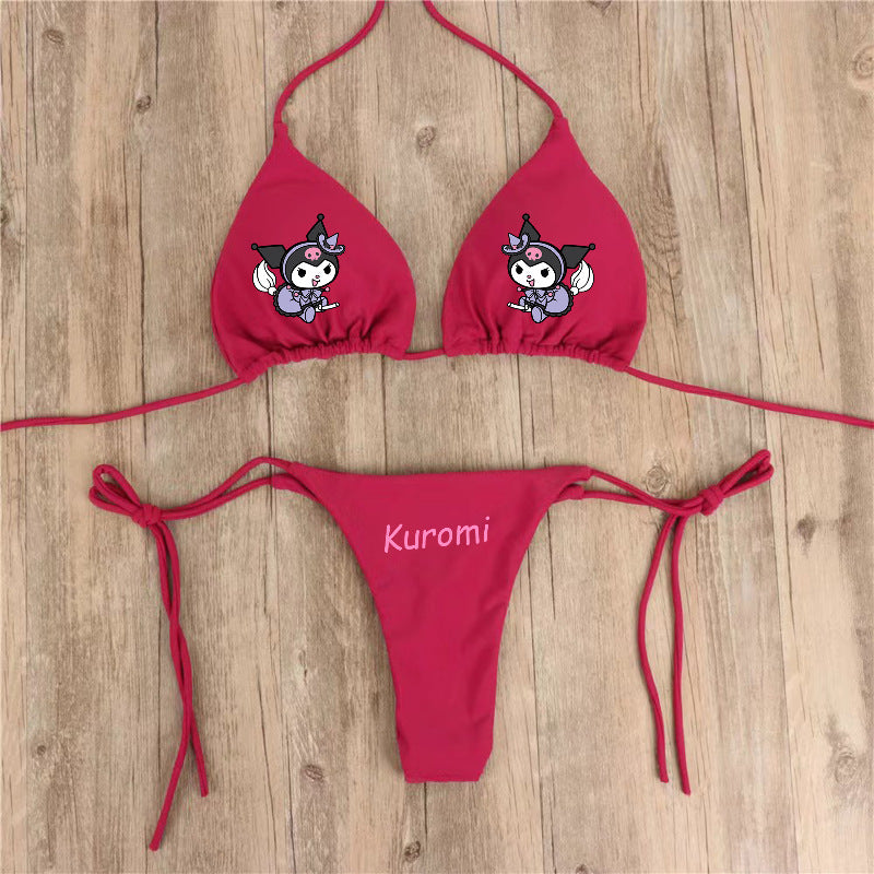 Cross-border European And American Sanrio Hanging Neck Strap Bikini Sexy Swimsuit Women's Strap Adjustable Multicolor Swimsuit
