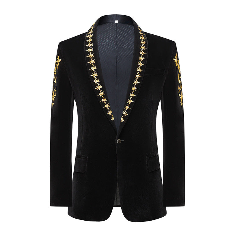 Fashionable Slim-fit Performance Clothes Men's Singer Stage Host Art Test Dress Plain Black Suit Jacket