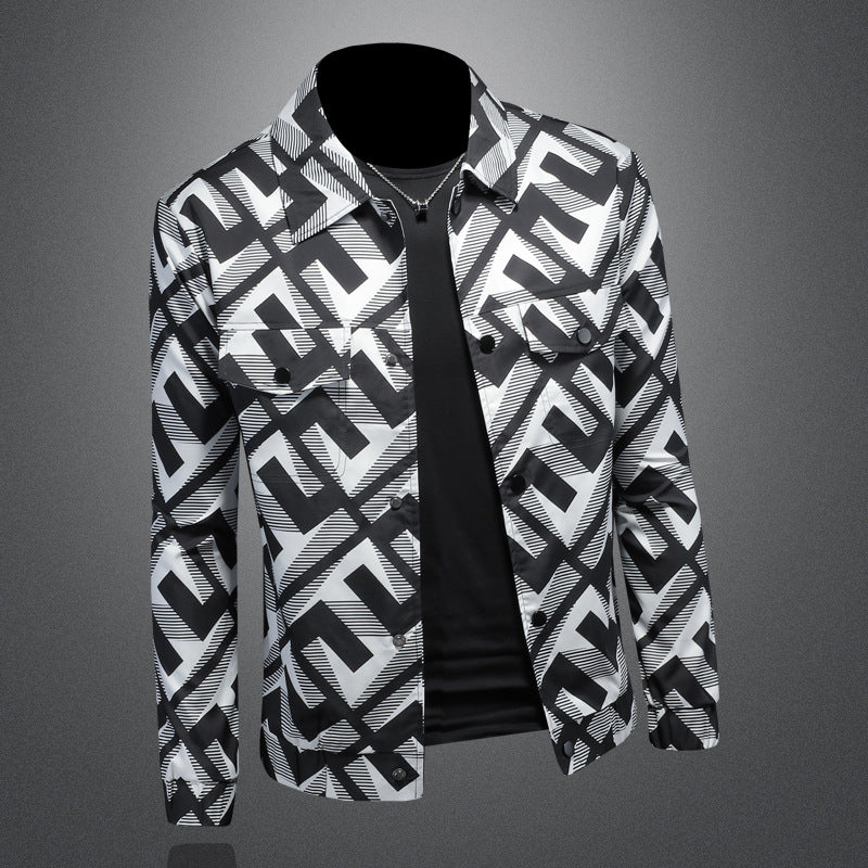 2023 Autumn New Men's Workwear Casual Jacket Suit Collar Printed Coat JK2205