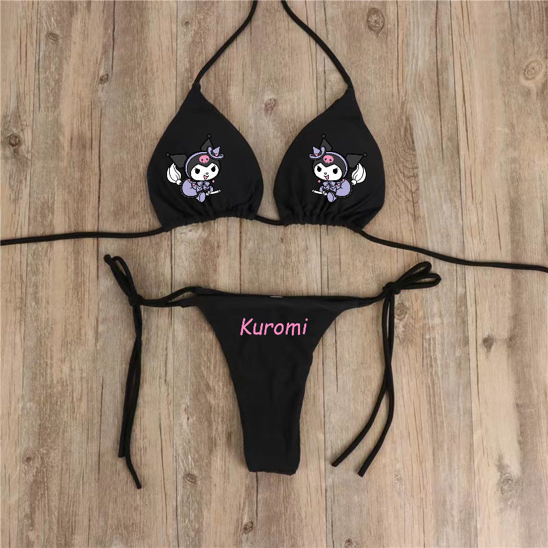 Cross-border European And American Sanrio Hanging Neck Strap Bikini Sexy Swimsuit Women's Strap Adjustable Multicolor Swimsuit