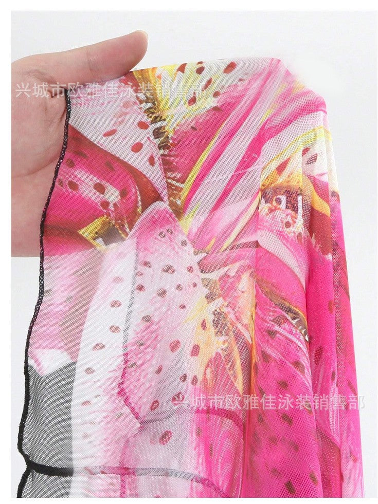 Foreign Trade European And American Women's Split Bikini With Blouse Floral Print Sexy Three-piece Swimsuit