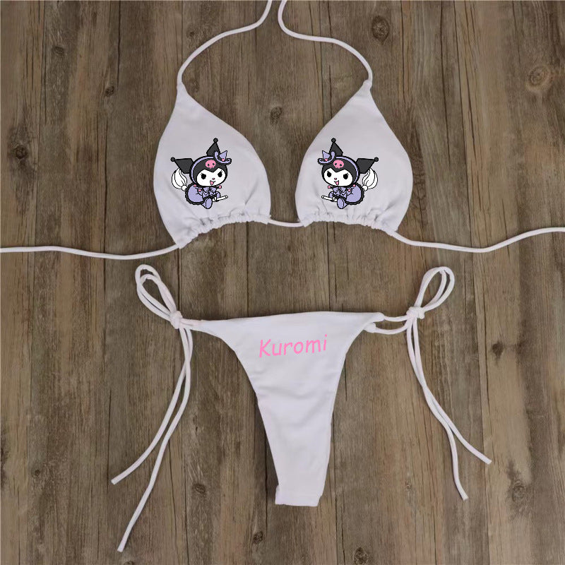 Cross-border European And American Sanrio Hanging Neck Strap Bikini Sexy Swimsuit Women's Strap Adjustable Multicolor Swimsuit