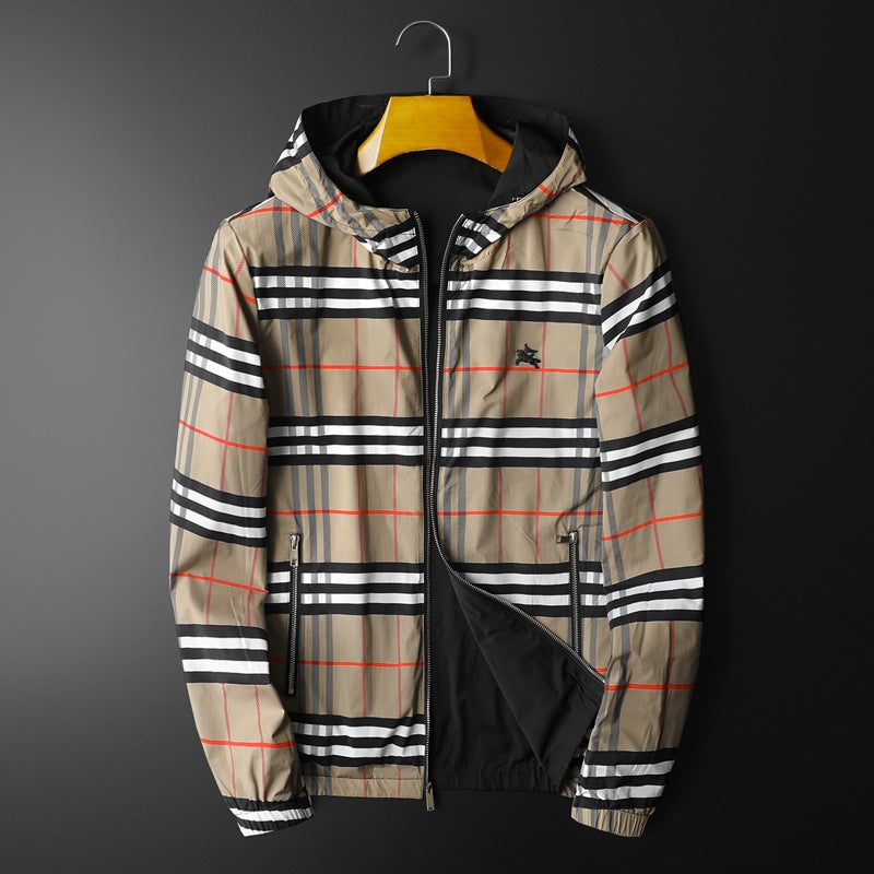 Ou Burberry Anna Spring And Autumn New Double-sided Fashion Jacket Men's Slim-fit Casual Plus Size Hooded Jacket