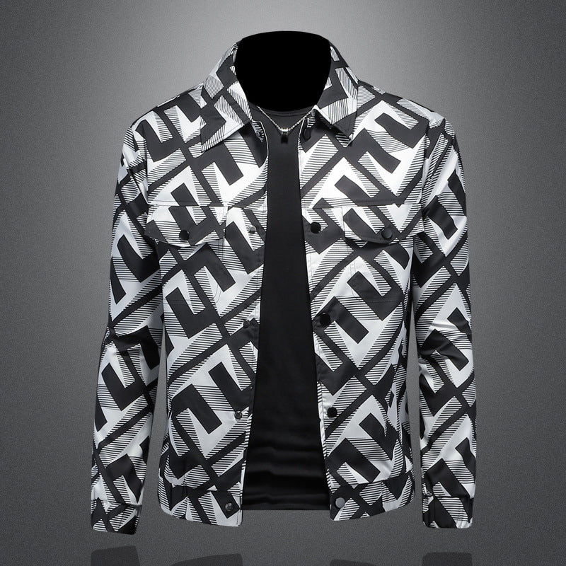 2023 Autumn New Men's Workwear Casual Jacket Suit Collar Printed Coat JK2205