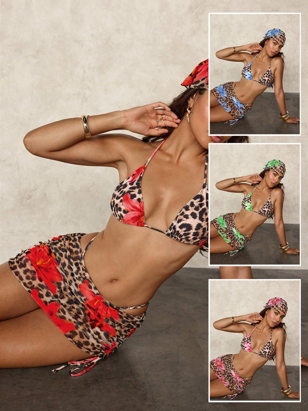 2025 New Cross-border Swimwear Leopard Print Contrast Triangle Cup Lace-up Sexy Bikini European And American Foreign Trade Swimwear