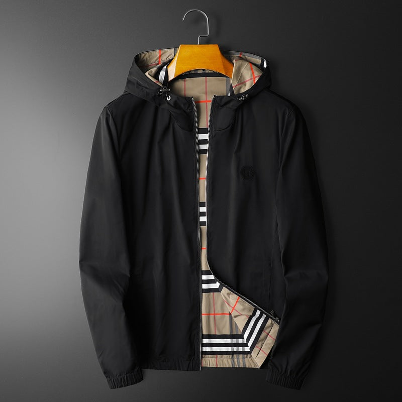 Ou Burberry Anna Spring And Autumn New Double-sided Fashion Jacket Men's Slim-fit Casual Plus Size Hooded Jacket