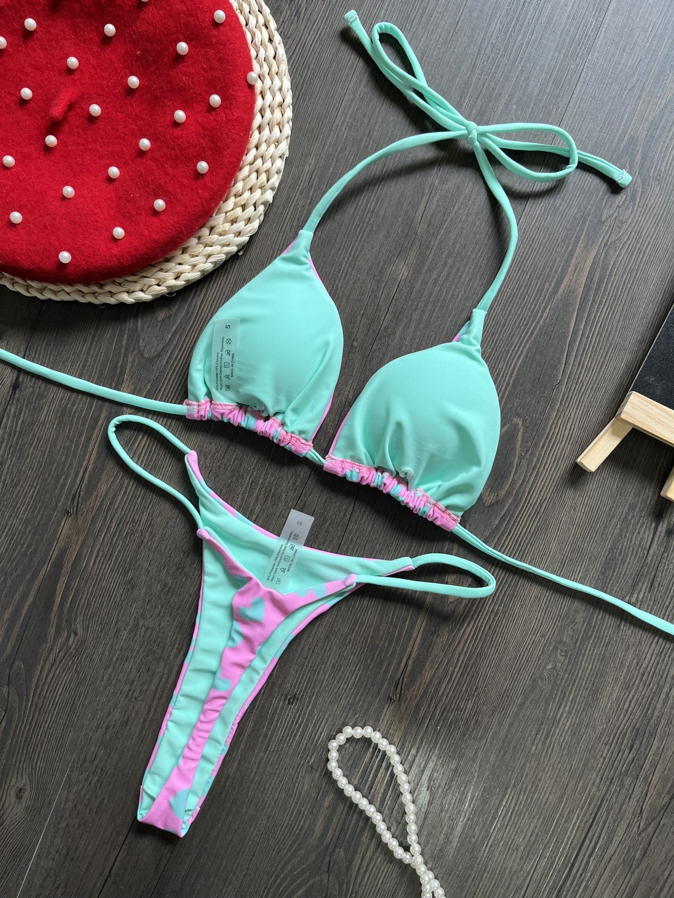 2024 New Bikini Love Print Sexy Backless Split Swimsuit Bikini In Stock