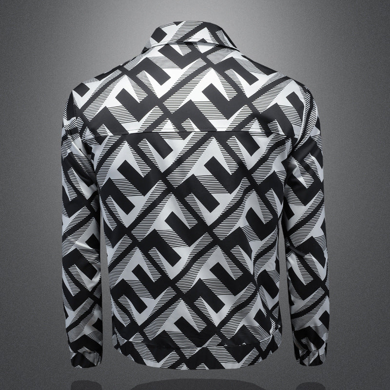 2023 Autumn New Men's Workwear Casual Jacket Suit Collar Printed Coat JK2205