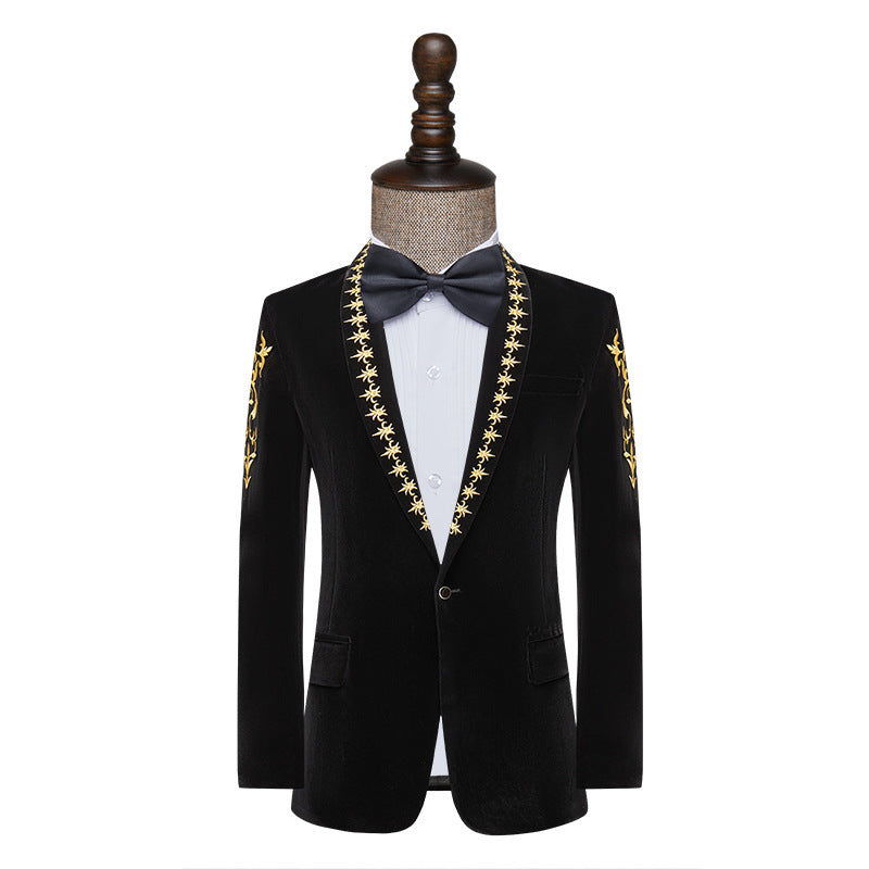Fashionable Slim-fit Performance Clothes Men's Singer Stage Host Art Test Dress Plain Black Suit Jacket